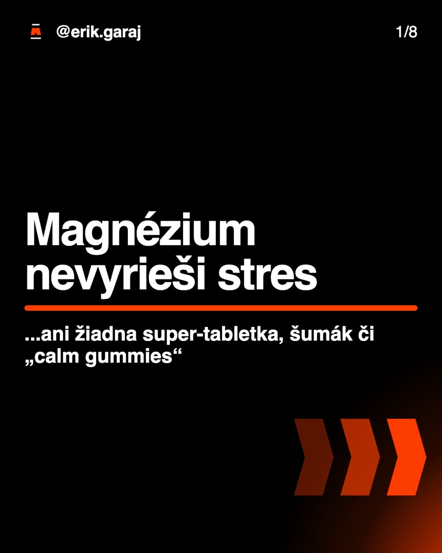 Carousel slide in Slovak for Principle Guy reading that magnesium will not solve stress