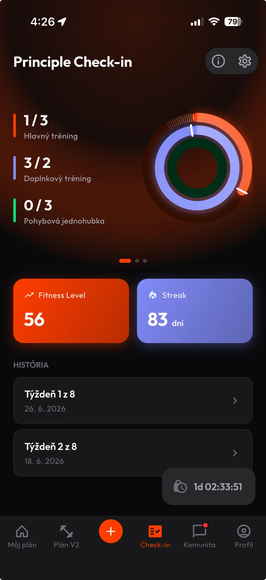 Check-in, Fitness Level and streak